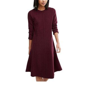 Whistles Seymour Wool Flare Knit Dress Burgundy Size 2
